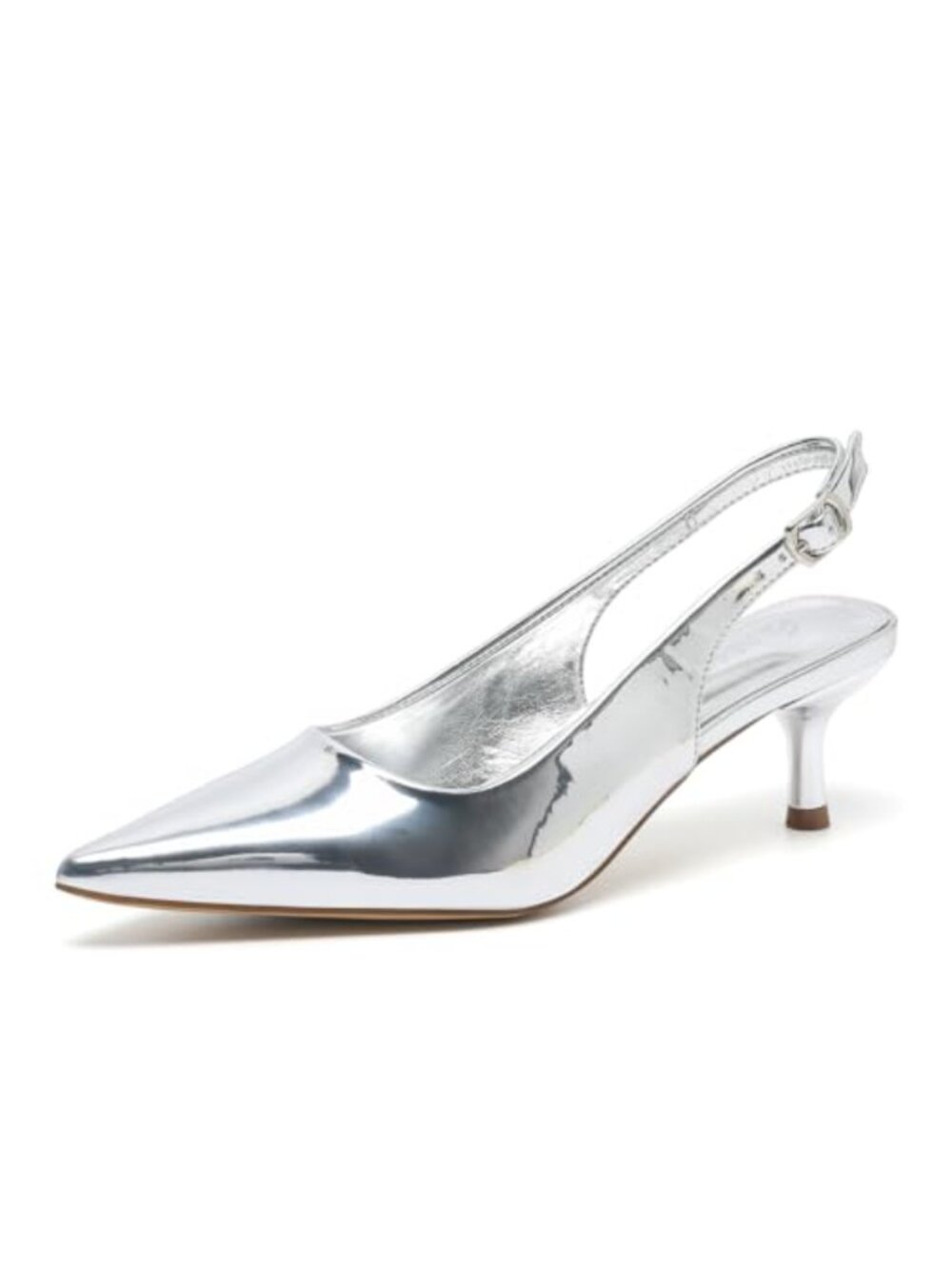 Women Kitten Heel Slingback Pumps Pointed Toe PU Party Shoes